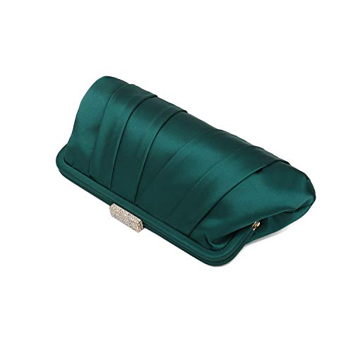 CHARMING TAILOR Classic Pleated Satin Clutch Bag Diamante Embellished Formal Handbag for Wedding/Prom/Black-Tie Events (Emerald Green) - Image 5