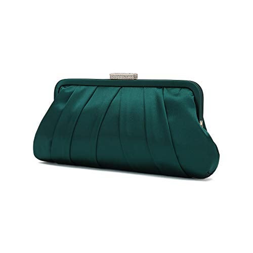 CHARMING TAILOR Classic Pleated Satin Clutch Bag Diamante Embellished Formal Handbag for Wedding/Prom/Black-Tie Events (Emerald Green) - Image 2
