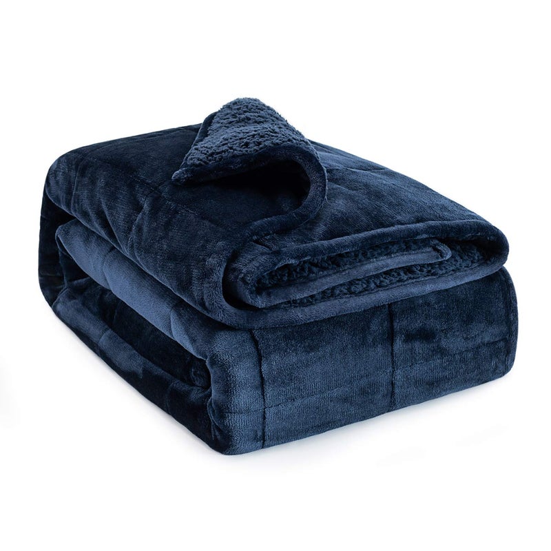 Sivio Weighted Blanket for Adult 15 lbs Sherpa Heavy Blanket with Soft Flannel Reversible Extra Warm Cozy Weighted Blanket 60x80 Inches Navy Blue