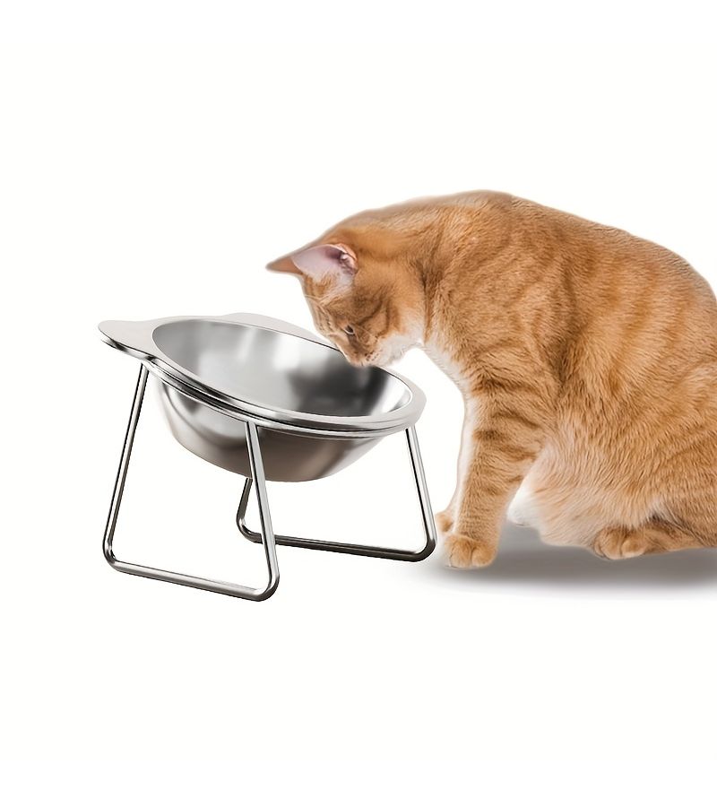 Cat Ears Drinking Bowl Stainless Steel Tilted Neck Support High Leg Bowl And Stand For Cats - Image 1