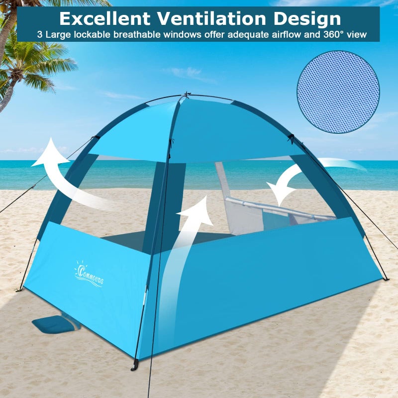 COMMOUDS Beach Tent Sun Shade for 3/4-5/6-7/8-10 Person, UPF 50+ Beach Sun Shelter Canopy Tent, Lightweight, Easy Set Up and Carry - Image 5