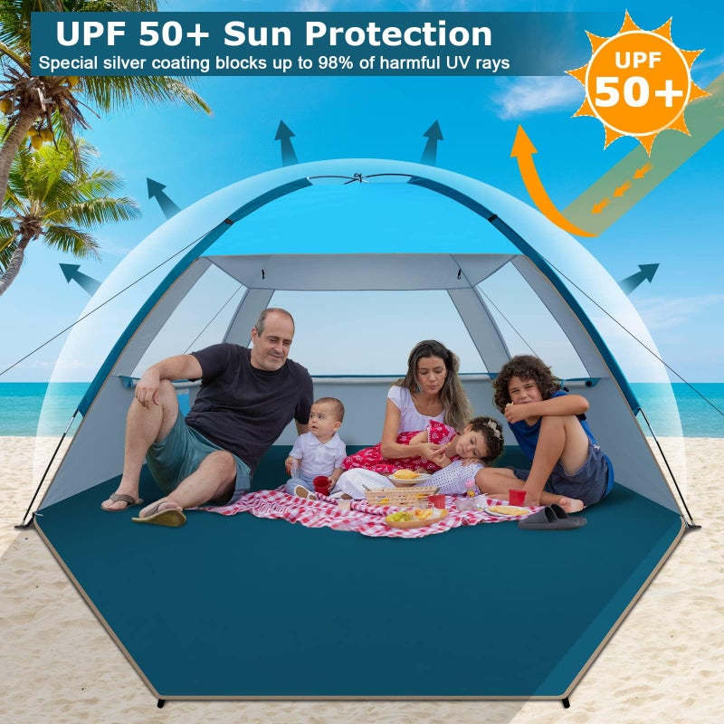 COMMOUDS Beach Tent Sun Shade for 3/4-5/6-7/8-10 Person, UPF 50+ Beach Sun Shelter Canopy Tent, Lightweight, Easy Set Up and Carry - Image 3
