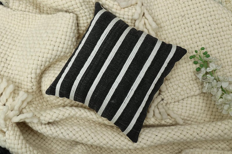 IMPEXART PVT LTD Cotton 16TC Cushion Cover 18x18 inch Black Set of 1 - Image 1