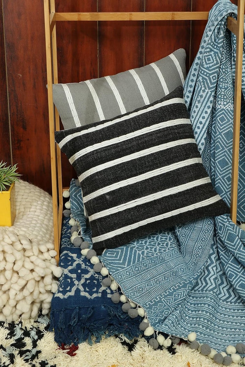 IMPEXART PVT LTD Cotton 16TC Cushion Cover 18x18 inch Black Set of 1 - Image 5