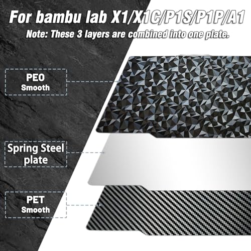 Wefuit JUUPINE 3D Printer Build Plate Smooth PEO+Smooth PET 257x257mm Spring Steel Sheet for Bambu Lab P2S/X2D/X1/X1C/X1E/P1P/P1S/A1 Heat Bed for Bambu lab X2D Build Plate (Carbon Fiber + Diamond Pattern) - Image 5