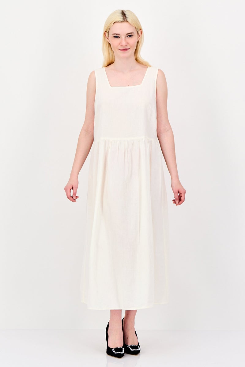 Fire & Glory Women Plain Midi Dress, Cream - Image 1
