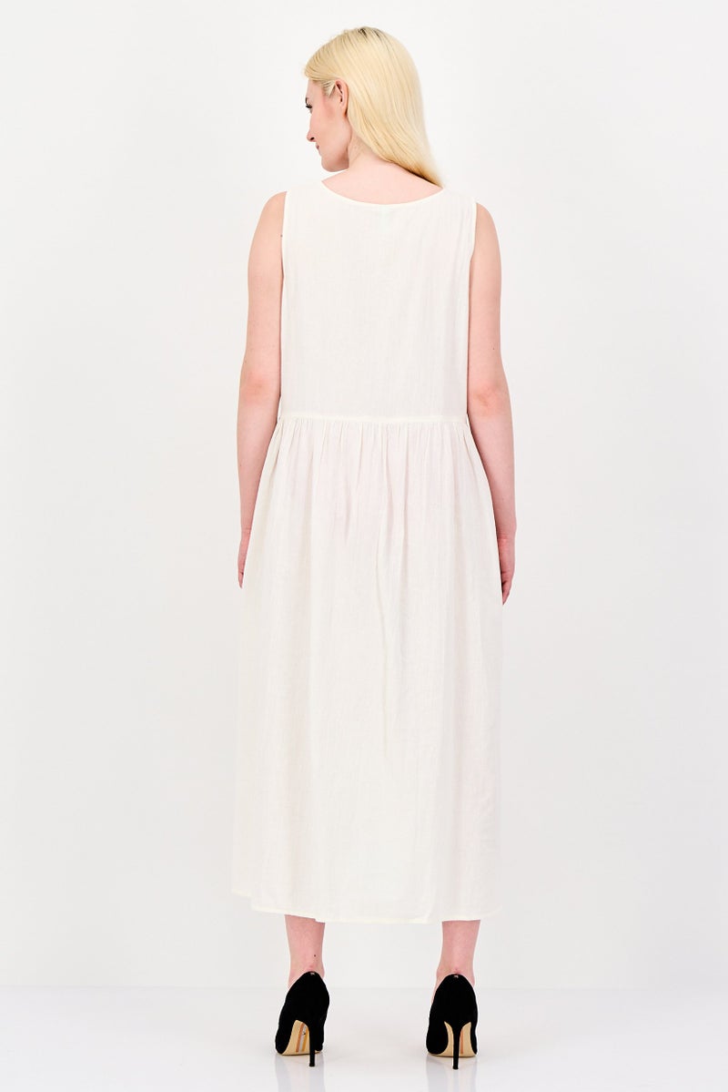 Fire & Glory Women Plain Midi Dress, Cream - Image 3