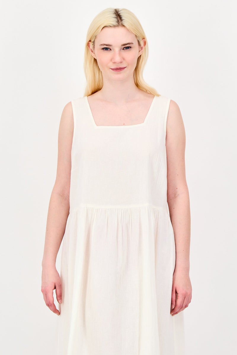 Fire & Glory Women Plain Midi Dress, Cream - Image 4