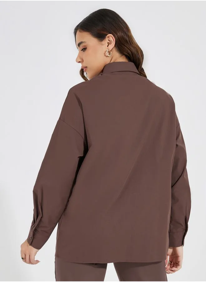 Styli Solid Longline Shirt with Button Placket