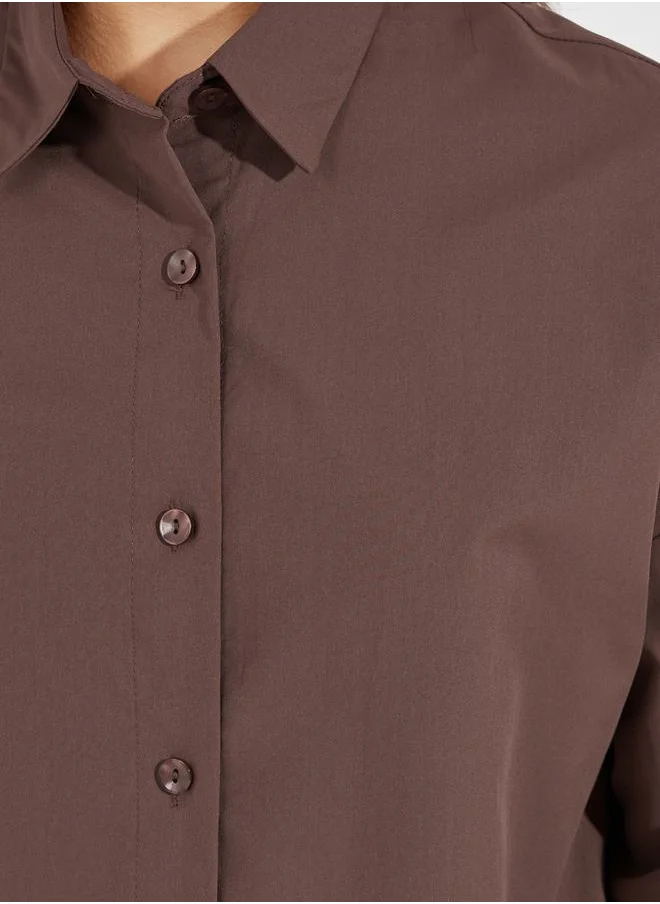 Styli Solid Longline Shirt with Button Placket