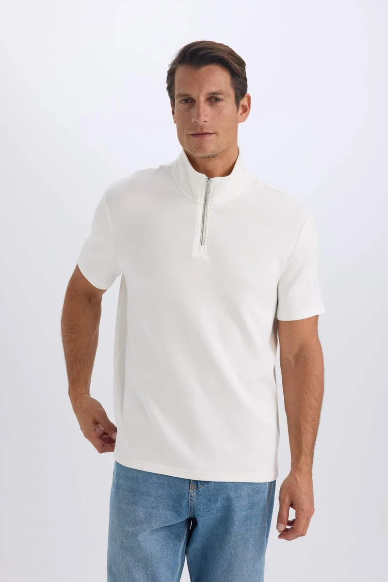 DeFacto Regular Fit Stand Collar Short Sleeve Heavy Fabric T-Shirt