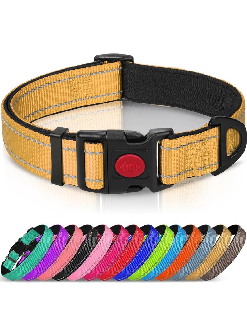 Q TRIPLE A Reflective Dog Collar with Soft Neoprene Padding, Metal D-Ring and Adjustable Length, Premium Nylon Material (Color: Tan-Brown) - Image 1