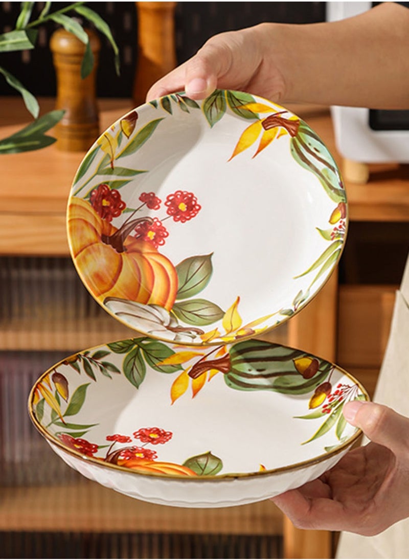 EzzySo 6 Pieces Dinner Set Pumpkin Dinnerware Set Ceramic Tableware Set Pumpkin Series 2 Bowls 2 Spoons 1 Plate 1 Ear Hanging Baking Tray Cookware for 2 People Home Festive Kitchen Use and Gifting  - Image 4