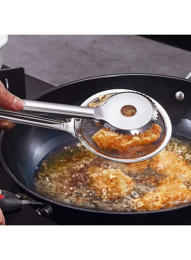Silvery Stainless Steel Mesh Spoon Kitchen Frying Oil Separator Filter Food Clip - Image 4
