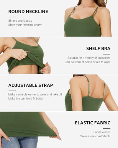 Vislivin Womens Cotton Camisole Adjustable Strap Tank Tops with Shelf Bra Stretch Undershirts 3 Pack Black/Dark Gray/ArmyGreen L - Image 2