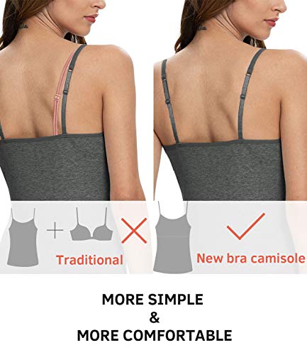 Vislivin Womens Cotton Camisole Adjustable Strap Tank Tops with Shelf Bra Stretch Undershirts 3 Pack Black/Dark Gray/ArmyGreen L - Image 3