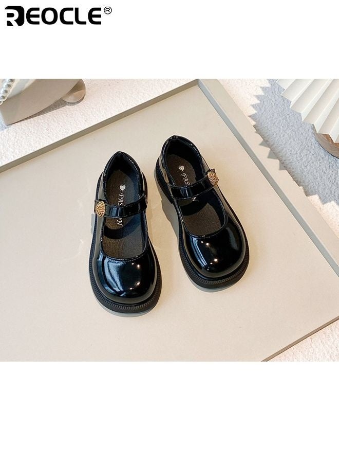 ريوكل أحذية جلدية للبنات على شكل أميرة مع لمسات لامعة وتصميم أحذية رسمية كعب للبنات مع إغلاق فيلكرو لحفلات الاحتفالات والعطلات - Image 4