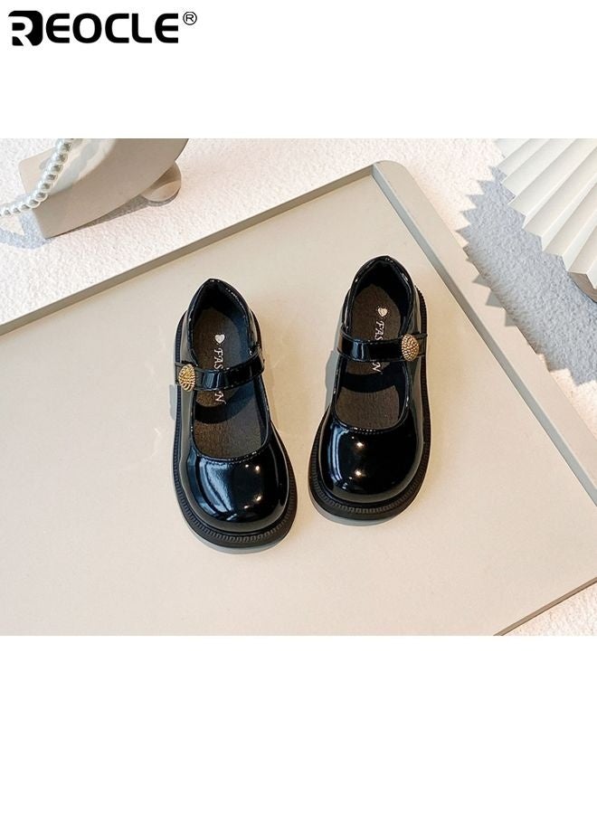 ريوكل أحذية جلدية للبنات على شكل أميرة مع لمسات لامعة وتصميم أحذية رسمية كعب للبنات مع إغلاق فيلكرو لحفلات الاحتفالات والعطلات - Image 2
