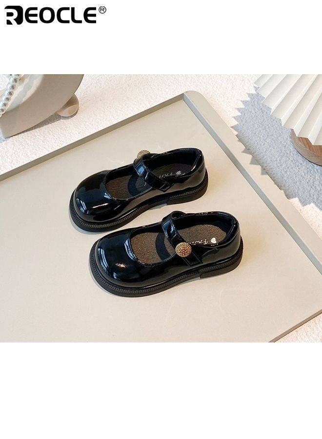 ريوكل أحذية جلدية للبنات على شكل أميرة مع لمسات لامعة وتصميم أحذية رسمية كعب للبنات مع إغلاق فيلكرو لحفلات الاحتفالات والعطلات - Image 3