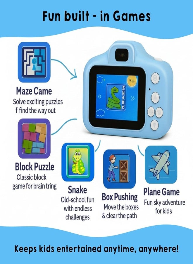 سنابترون كاميرا سنابترون الرقمية للأطفال، بدقة 3 ميجابكسل وفيديو عالي الوضوح 1080 بكسل، مع شاشة IPS بحجم 2 بوصة وسعة تخزين 32 جيجابايت | ألعاب كاميرا صغيرة قابلة لإعادة الشحن عبر منفذ USB للأطفال | ألعاب تعليمية للأولاد والبنات من 7 إلى 14 سنة (أزرق) - Image 4
