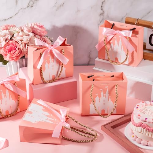 Sinload 25 Sets Small Princess Castle Party Favor Bags with Handles Ribbons 5.51 x 2.36 x 4.72 Inch Light Pink Princess Goodie Candy Gift Bags for Birthday Gender Reveal Baby Shower Party Supplies - Image 3