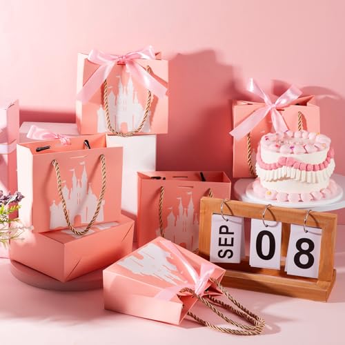Sinload 25 Sets Small Princess Castle Party Favor Bags with Handles Ribbons 5.51 x 2.36 x 4.72 Inch Light Pink Princess Goodie Candy Gift Bags for Birthday Gender Reveal Baby Shower Party Supplies - Image 4
