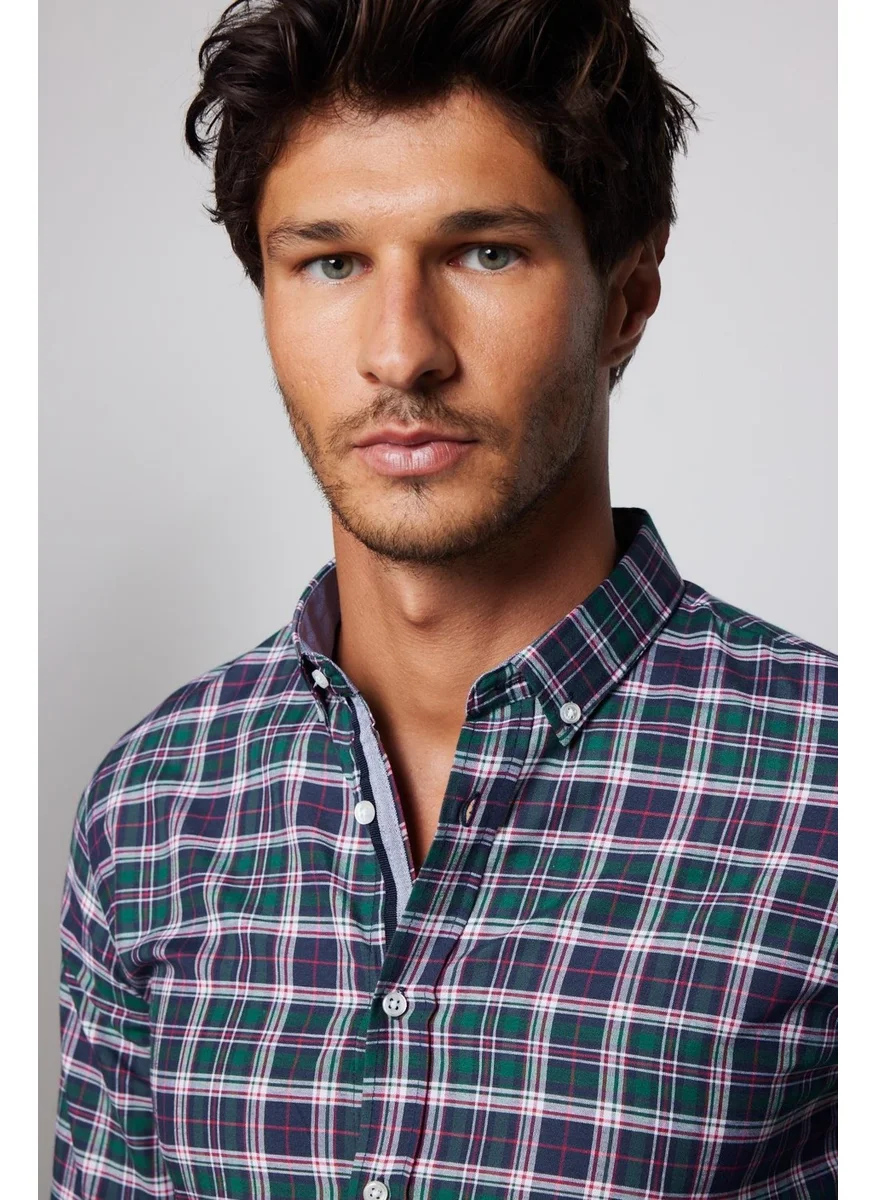 تودورس Slim Fit Checked Cotton Easy Iron Men's Shirt