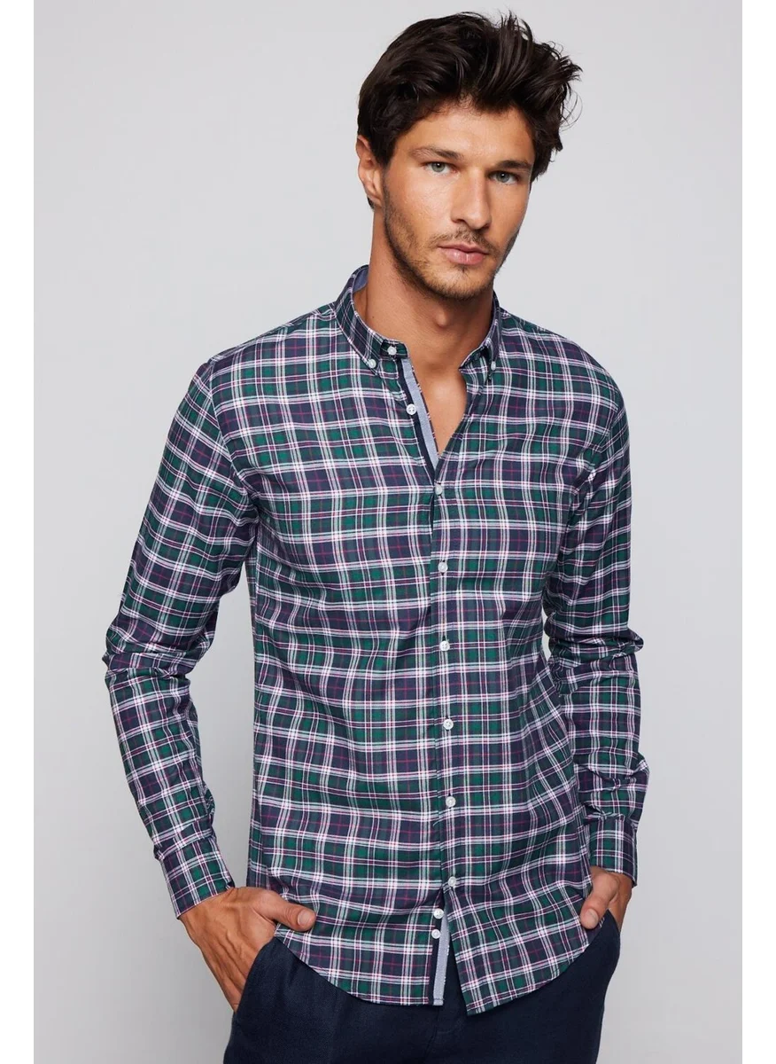 تودورس Slim Fit Checked Cotton Easy Iron Men's Shirt