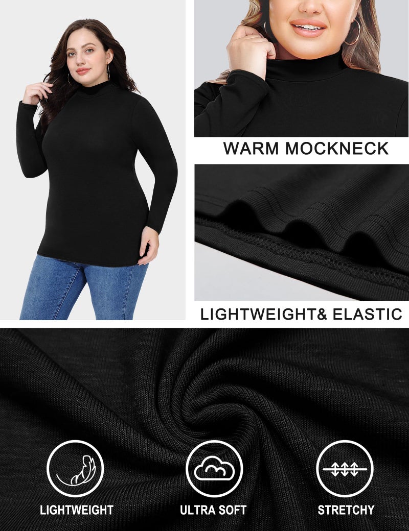 FOREYOND Black Turtleneck for Women Plus Size Mock Neck Tops Long Sleeve Base Layer Shirts Lightweight Slim Fited Tunics Black 2XL - Image 4