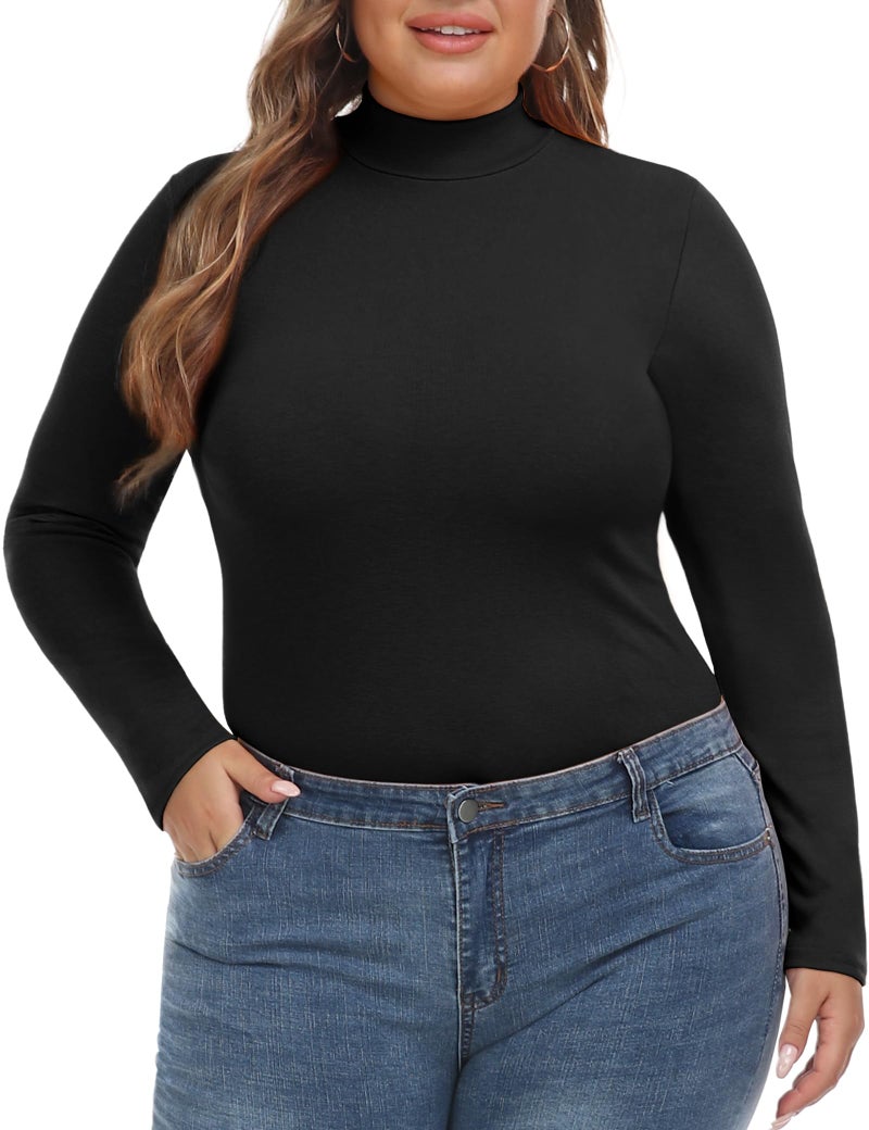 FOREYOND Black Turtleneck for Women Plus Size Mock Neck Tops Long Sleeve Base Layer Shirts Lightweight Slim Fited Tunics Black 2XL - Image 1