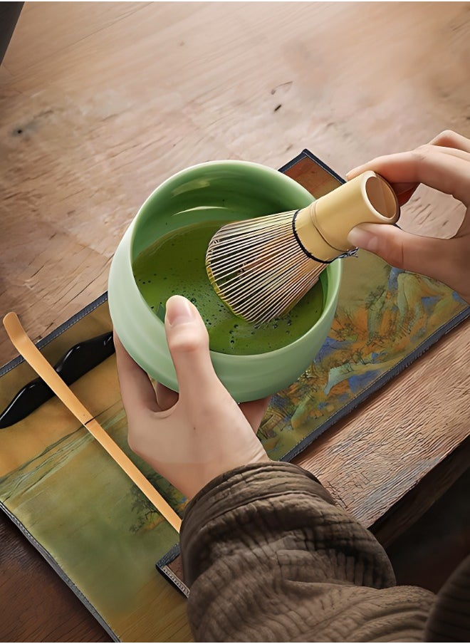 Generic - 4-piece light green large-capacity easy-to-clean matcha tool set, traditional Japanese style pattern, ceramic material, including bowl, whisk, and spoon, full of ritual sense, excellent holiday gift, suitable for celebrations/special occasions/all seasons use - Image 1