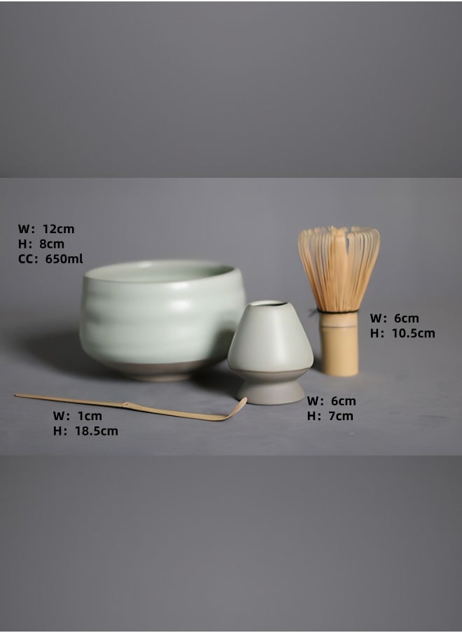 Generic - 4-piece light green large-capacity easy-to-clean matcha tool set, traditional Japanese style pattern, ceramic material, including bowl, whisk, and spoon, full of ritual sense, excellent holiday gift, suitable for celebrations/special occasions/all seasons use - Image 1