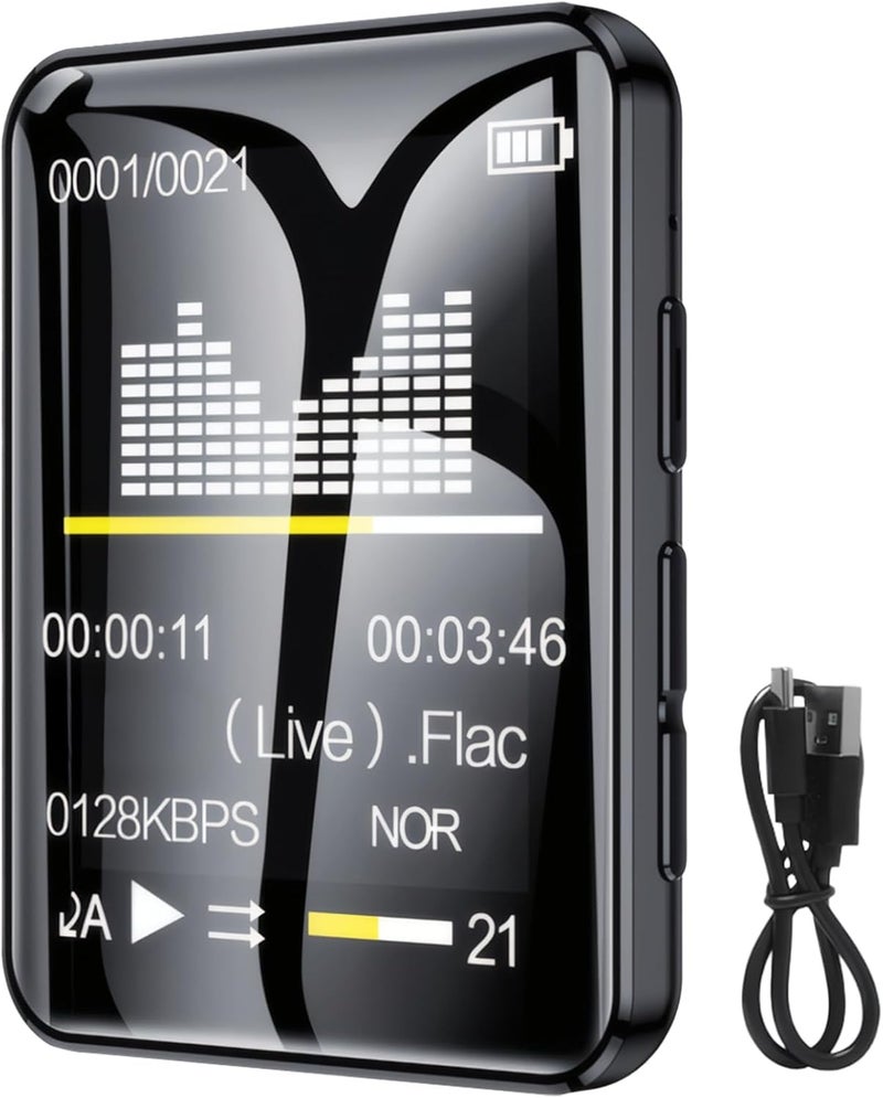 مشغل MP3 من سبائك الزنك، لاسلكي 5.3، سعة 128 جيجابايت للشباب، مشغل موسيقى صغير، شاشة تعمل باللمس عالية الدقة، يشمل سماعات وكابل بيانات - Image 1