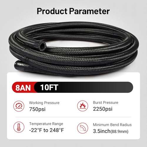 EVIL ENERGY 8AN Fuel Line Kit,AN8 Braided Nylon Fuel Hose CPE 10FT Black - Image 4