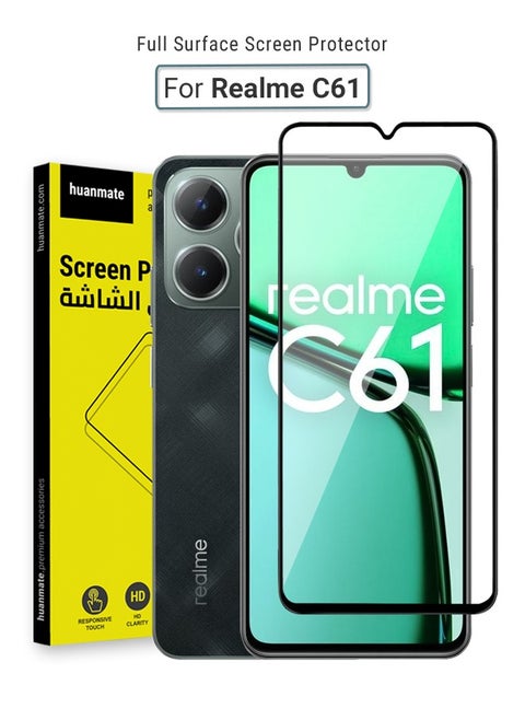 Screen Protector For Realme C61 – Premium Edge to Edge Tempered Glass, High Transparency, Delicate Touch, Anti-Explosion, Smooth Arc Edges, Easy Installation