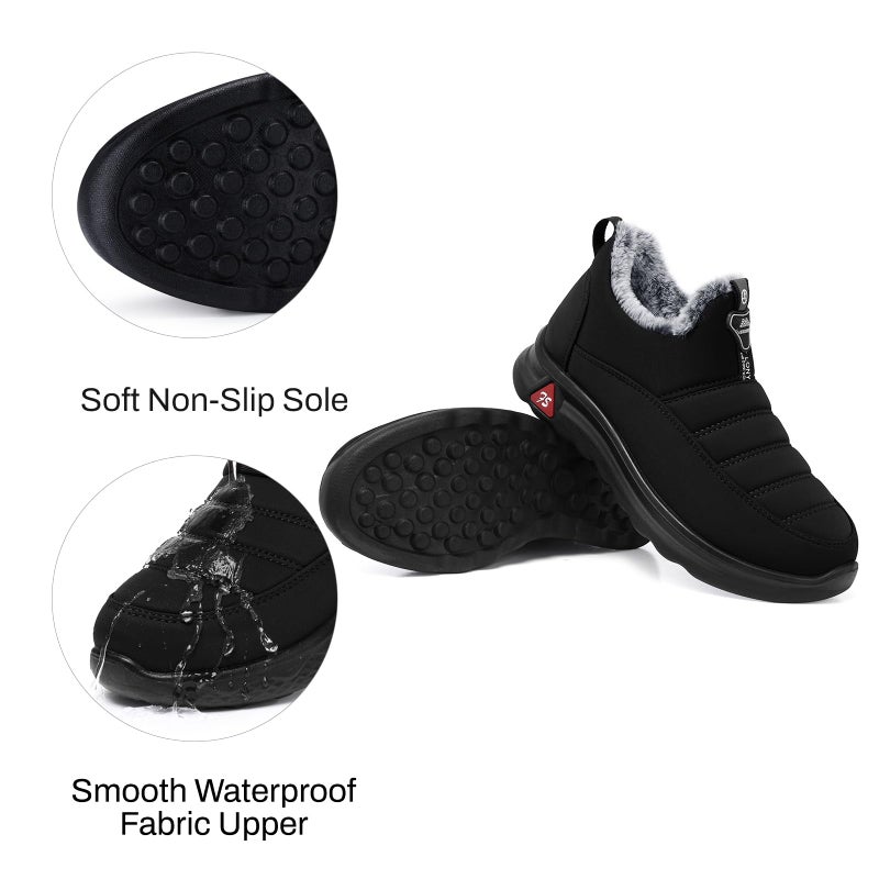 SHIBEVER Winter Boots for Women: Black Waterproof Insulated Slip on Ankle Snow Booties Warm Fur Lined Comfortable Outdoor Walking Shoes Size 8 - Image 5
