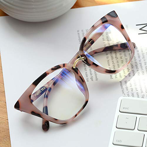 MORESHINE Cute Cateye Blue Light Blocking Glasses For Womens Fashion Computer Clear Eyeglasses Frames Anti Eye Strain (Black+Pink Tortoise) - Image 3