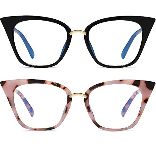 MORESHINE Cute Cateye Blue Light Blocking Glasses For Womens Fashion Computer Clear Eyeglasses Frames Anti Eye Strain (Black+Pink Tortoise) - Image 1
