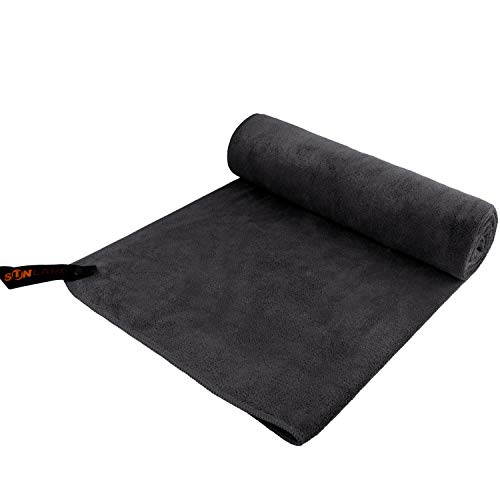 SUNLAND Microfiber Gym Bath Towel Ultra Soft Travel Camping Towel Super Absorbent Swimming Sport Towels with Carry Bag for Adults and Children 24inchX48inch Black - Image 1
