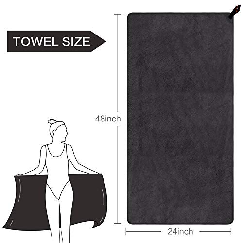 SUNLAND Microfiber Gym Bath Towel Ultra Soft Travel Camping Towel Super Absorbent Swimming Sport Towels with Carry Bag for Adults and Children 24inchX48inch Black - Image 2