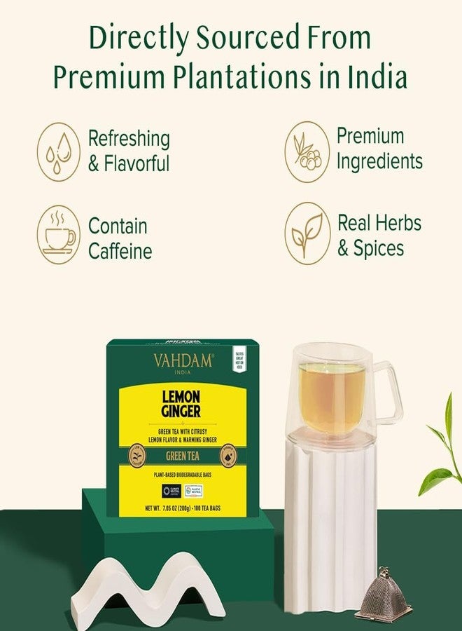VAHDAM, Lemon Ginger Tea Bags (100 Green Tea Bags) Low Caffeine | Fruity Flavor - Zesty Lemon & Ginger, Orange Peel | Resealable Ziplock Pouch | Brew Hot or Iced Tea - Image 3