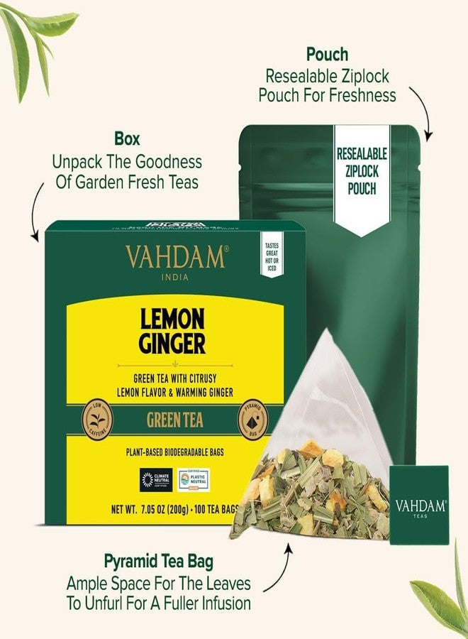 VAHDAM, Lemon Ginger Tea Bags (100 Green Tea Bags) Low Caffeine | Fruity Flavor - Zesty Lemon & Ginger, Orange Peel | Resealable Ziplock Pouch | Brew Hot or Iced Tea - Image 4