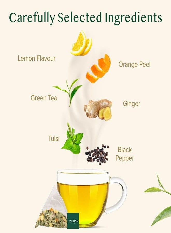 VAHDAM, Lemon Ginger Tea Bags (100 Green Tea Bags) Low Caffeine | Fruity Flavor - Zesty Lemon & Ginger, Orange Peel | Resealable Ziplock Pouch | Brew Hot or Iced Tea - Image 2