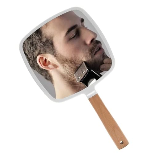 Trifecta Single-Sided Portable Travel Handheld Vanity Mirror with Hanging Hole in Handle Hand Mirror with Comfy Handle for Makeup,Small Cute Wood Hand Mirror(Square, White Pack of 1) - Image 1