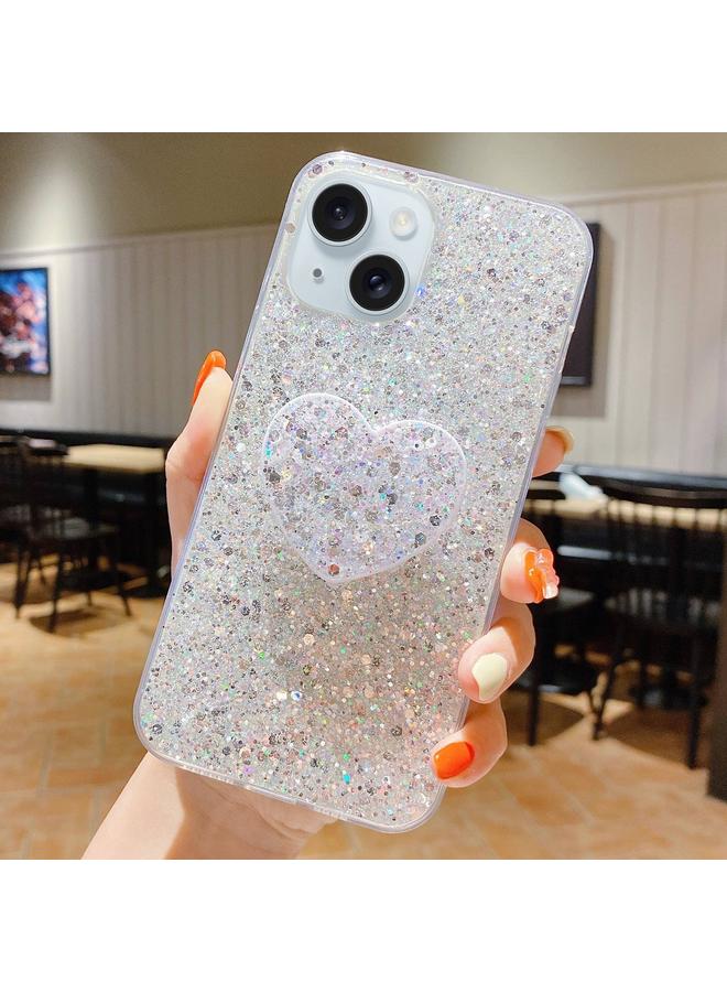 S-TOP Case For iPhone 15 Plus Starry Sequin Heart Stand Epoxy TPU Phone Case - Image 1