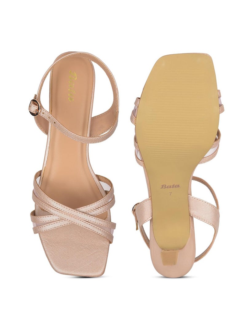 Bata باتا نساء صندل بكعب قطني مع حزام للكاحل - روز جولد 5 (UK) - Image 4