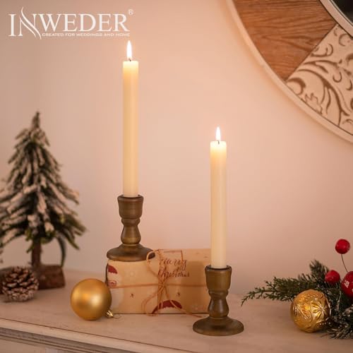 Inweder Wooden Taper Candle Holders: Wood Candlestick Holders Rustic Brown Farmhouse Fall Decor for Living Room Dinning Table Centerpiece Christmas Set of 2 - Image 4
