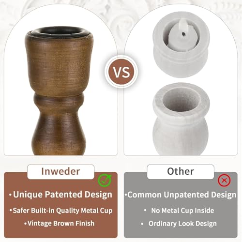 Inweder Wooden Taper Candle Holders: Wood Candlestick Holders Rustic Brown Farmhouse Fall Decor for Living Room Dinning Table Centerpiece Christmas Set of 2 - Image 2