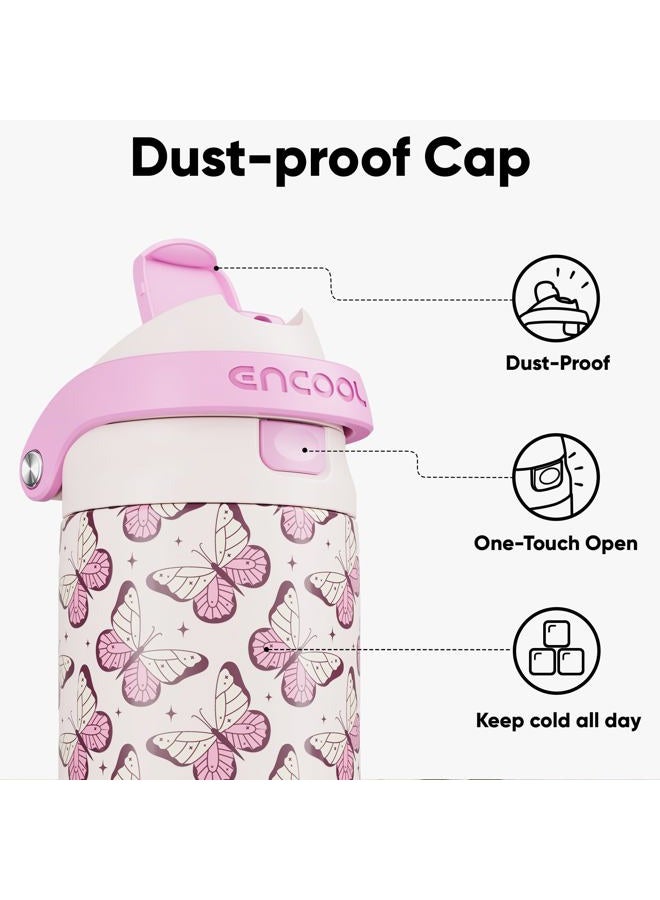 ENCOOL Leakproof Insulated Water Bottle with Straw Dual-Sip Water Bottle Bag-Safe Design for Work, Commute & Gym – Keeps Drinks Cold All Day, 24 oz, Blush Butterfly - Image 2