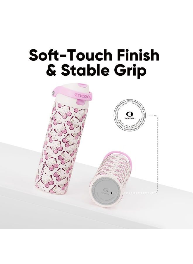 ENCOOL Leakproof Insulated Water Bottle with Straw Dual-Sip Water Bottle Bag-Safe Design for Work, Commute & Gym – Keeps Drinks Cold All Day, 24 oz, Blush Butterfly - Image 5